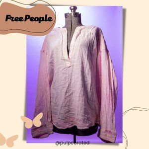 Free People shirt / Boho style / Pink hippy shirt / linen shirt